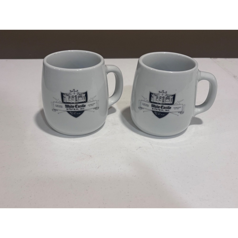Vintage White Castle System Inc Ceramic Coffee Mugs Set of 2 Buy Em By The Sack